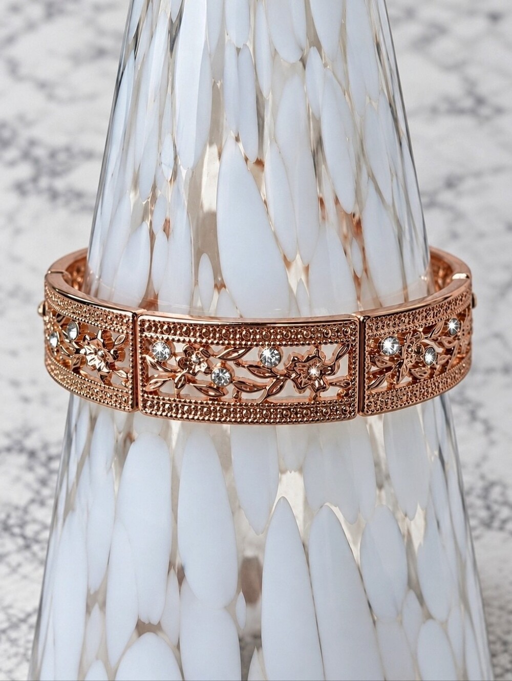 Lauren Conrad Segment Rose Gold Tone Clear Rhinestone Accented Stretch Bracelet